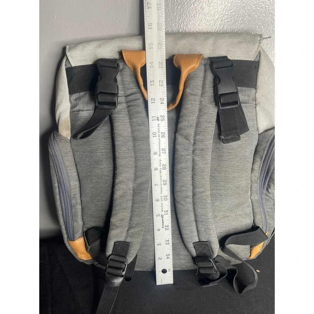 iPack Baby Diaper Bag Backpack Grey Tan Two Tone Insulated Pocket Functional